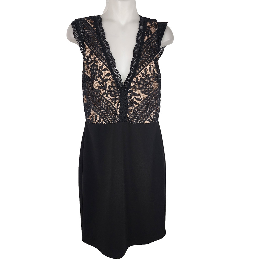 Lulus Womens Give a Glam Black Lace Bodycon Mini Dress Size M Homecoming Scallop